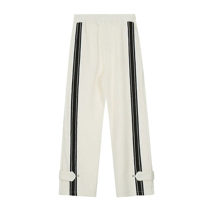 Men Sweatpants Sports and Leisure Trousers with an Elasticated Waist Stitching Contrast Color Stripes Loose Drooping Straight-Leg Trousers