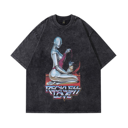 Men T-shirt Hip Hop Retro Heavy Half Sleeve Tee