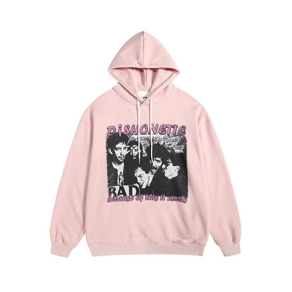 Men Hoodie Retro Fun Portrait Printing Couple Hooded Sweater Oversize