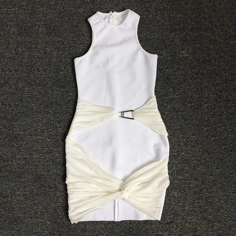 Women's Evening Dress round Neck Sleeveless Voile Slim Dress Bandage One-Piece Dress