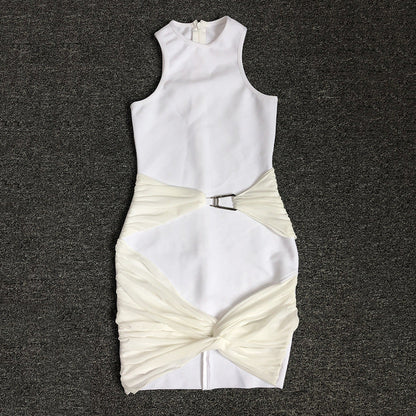 Women's Evening Dress round Neck Sleeveless Voile Slim Dress Bandage One-Piece Dress