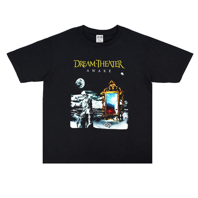 Rock Star T Shirt Avant-Garde Metal Rock Dream Theater Band Washed Distressed T-shirt Short Sleeve