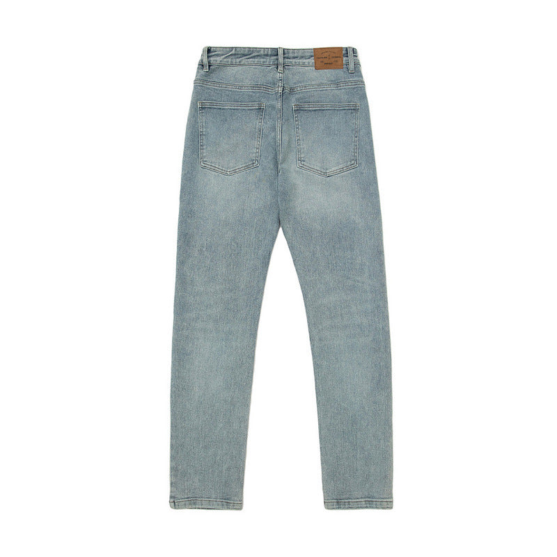 Men Jeans Washed Distressed Solid Color Straight Jeans