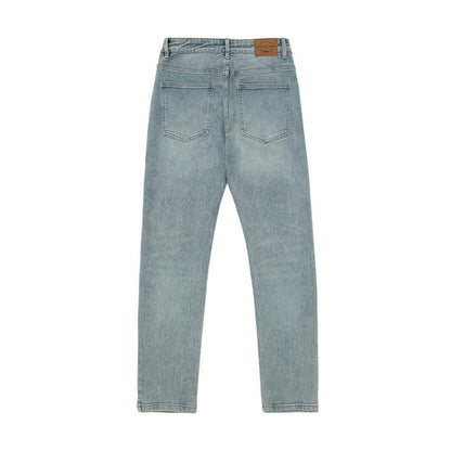 Men Jeans Washed Distressed Solid Color Straight Jeans