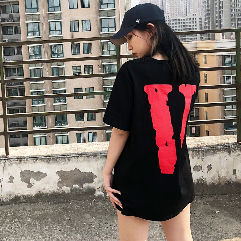 Vlone T Shirts V Printed Short Sleeve T-shirt Men and Women Loose High Street Half Sleeve