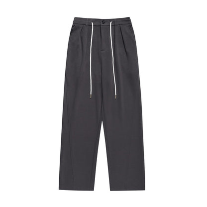 Men Sweatpants Solid Color Suit Pants Men's Summer Simplicity Loose Pleated Drawstring Straight Casual Trousers