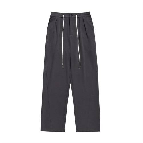 Men Sweatpants Solid Color Suit Pants Men's Summer Simplicity Loose Pleated Drawstring Straight Casual Trousers