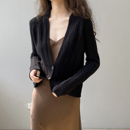 Women Cardigan Sweater Autumn Winter Retro Twist Knitted Cardigan Jacket V-neck Long Sleeve Sweater 8t3102