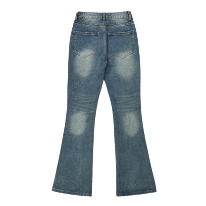 Women Pants Decorative Rivets Flared Jeans Wide Leg Trousers