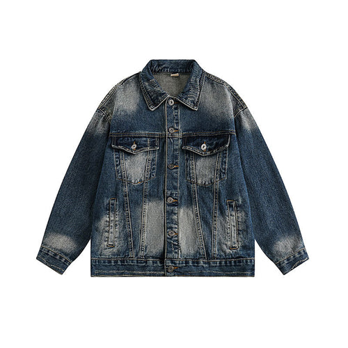 Women Jackets Vintage Denim Jacket Distressed Lapel Denim Jacket