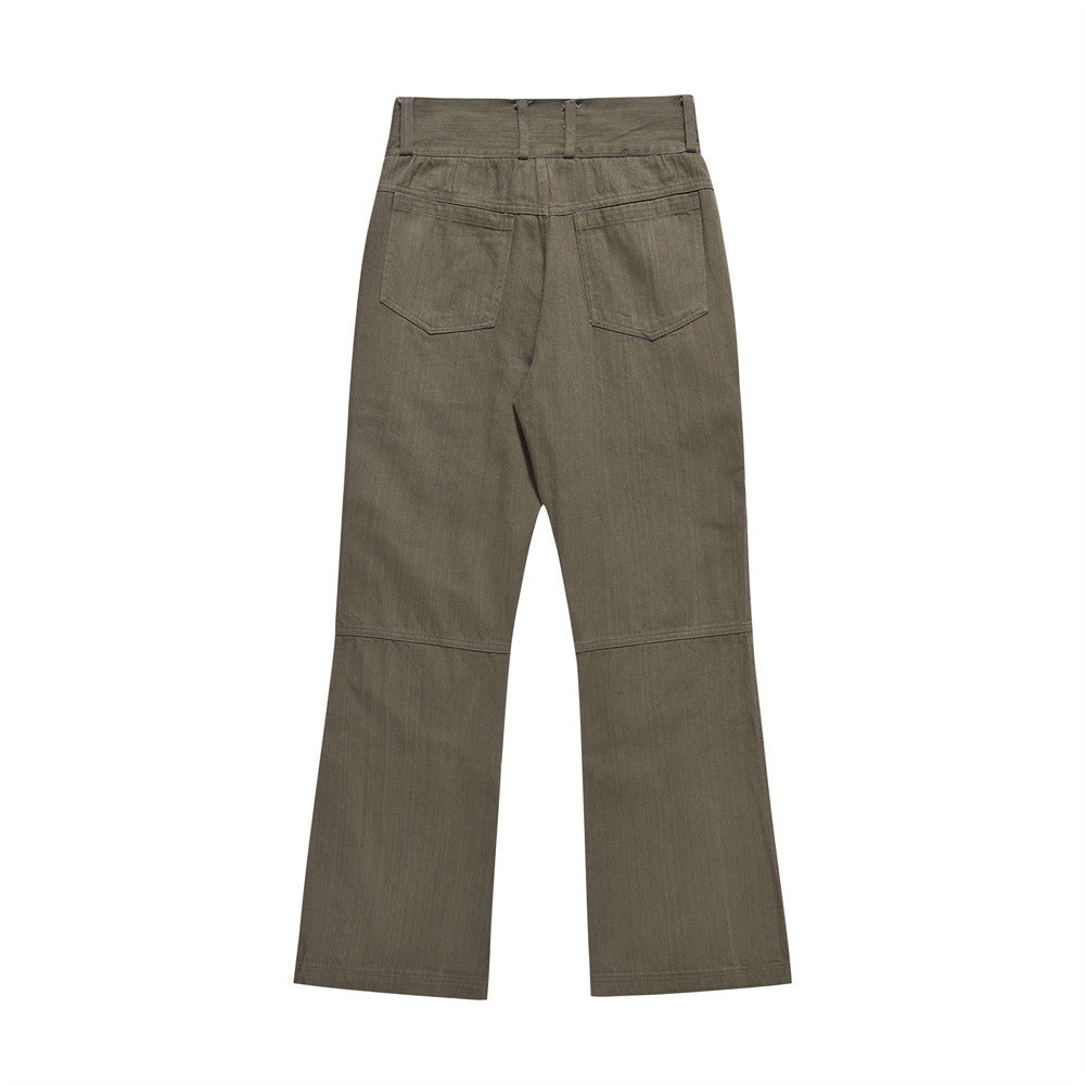 Men Sweatpants Layered Pleated Straight Jeans High Waist Casual Wide Leg Loose Trousers