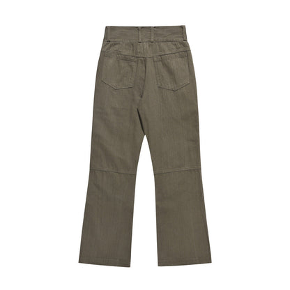 Men Sweatpants Layered Pleated Straight Jeans High Waist Casual Wide Leg Loose Trousers