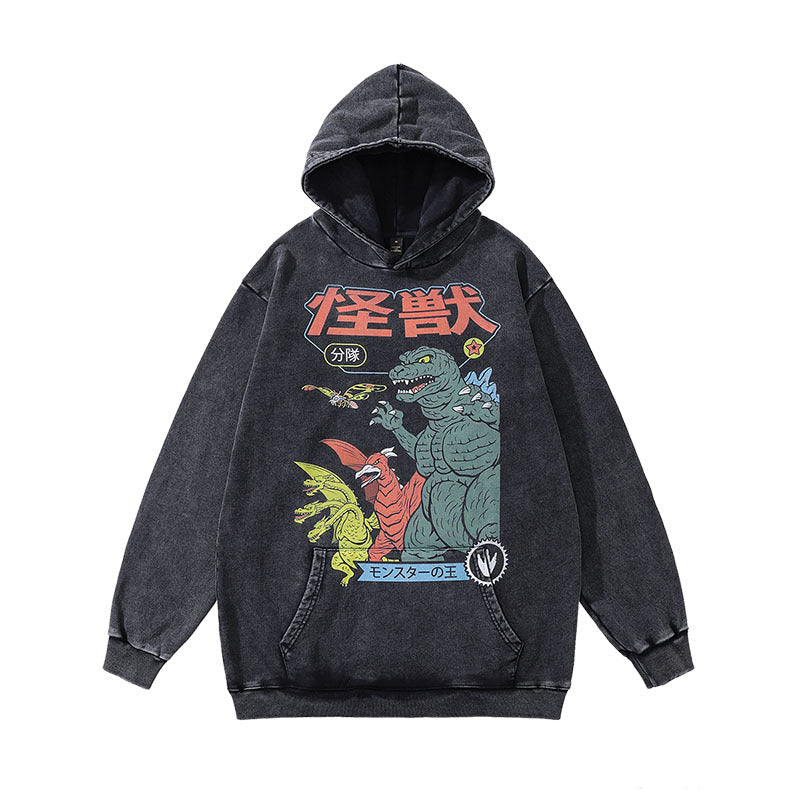 Men Hoodie Punk Skull Print Distressed Hooded Sweater