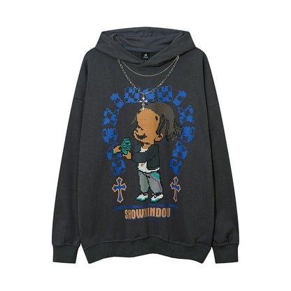 Men Hoodie Hiphop Cartoon Hooded Sweatshirt Men and Women