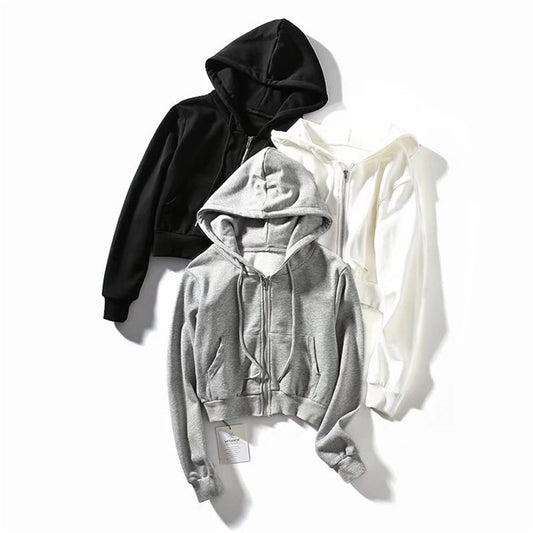 Women Hoodie Short Sexy Solid Color Simple
