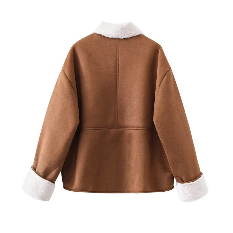 Women Cotton Coat Casual Loose Lamb Wool Fleece-lined