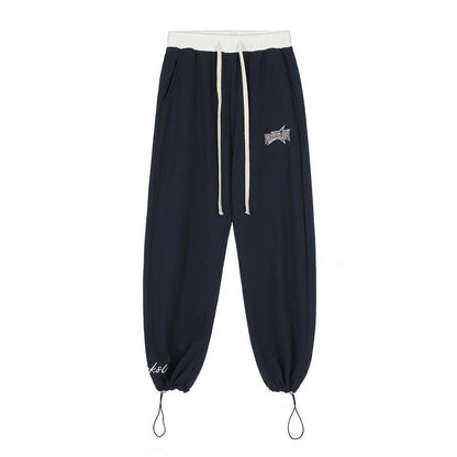 Men Sweatpants Stitching Straight Casual Pants Men's Letter Embroidered Trousers