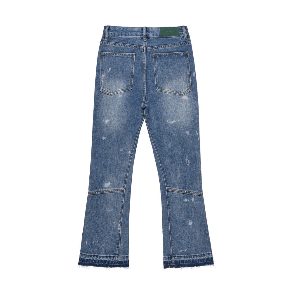 Men Jeans Splash Ink Slightly Flared Wide Leg Jeans Hip Hop Loose