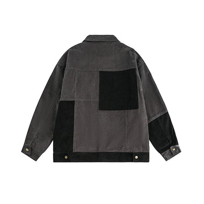 Women Jackets Vintage Contrast Color Patch Corduroy Jacket Vintage