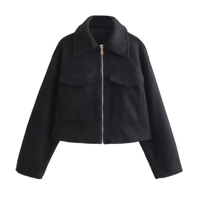 Women Tops Spring Zipper Short Jacket Polo Collar Top