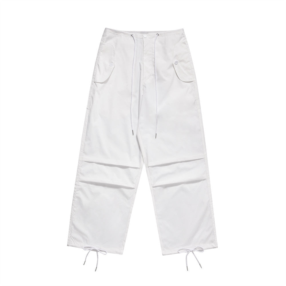 Men Sweatpants Pleated Workwear Casual Pants Double-Layer Mesh Lining Sports Straight Trousers