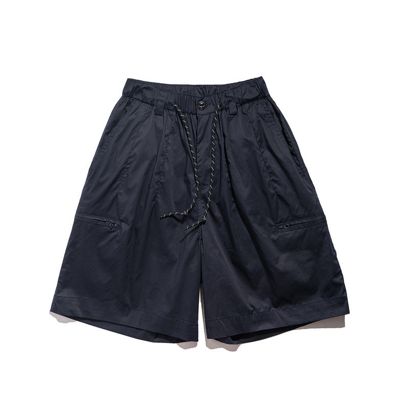 Men Shorts Retro Loose Straight Wide-Leg Pants Casual Multi-Pocket Workwear Shorts
