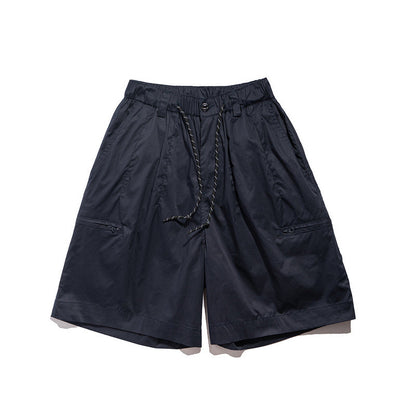Men Shorts Retro Loose Straight Wide-Leg Pants Casual Multi-Pocket Workwear Shorts