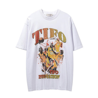 Men Vintage T-Shirt Printed Short-Sleeved T-shirt Men's Summer Loose