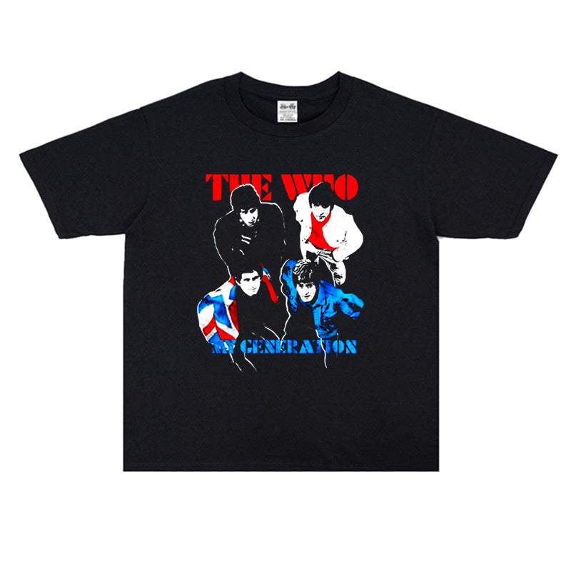 Rock Star T Shirt the WHO Band Printed Washed Distressed T-shirt Men's and Women's Cotton Short Sleeve
