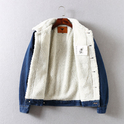 Women Cotton Coat Fleece Padded Lamb Wool Denim Jacket