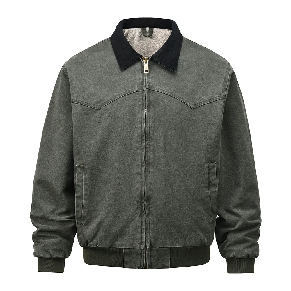 Men Jacket Coat Winter Jacket Men Loose Washed-out Distressed Warm-Keeping Cotton Clothing
