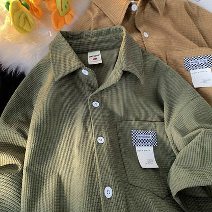 Men Shirts Waffle Shirt Versatile Loose and Handsome Coat