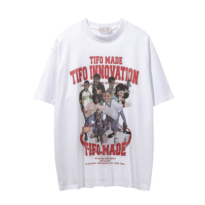Men Vintage T-Shirt Cartoon Character Printed Short-Sleeved T-shirt Men's Summer