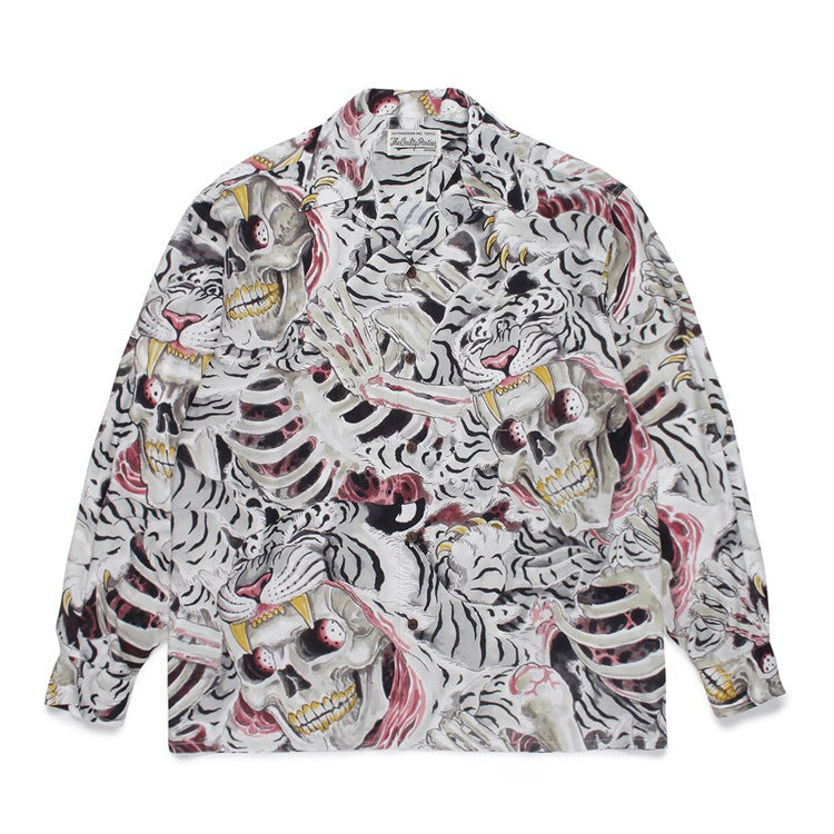 GUILTYPARTIES TIGER Shirts Tiger Totem Skull Long Sleeve Shirt
