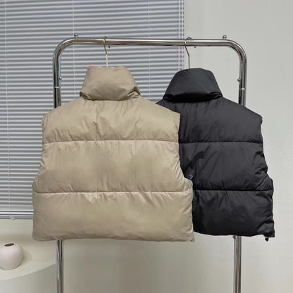 Women Cotton Coat Thickened Solid Color Zipped Stand Collar Vest