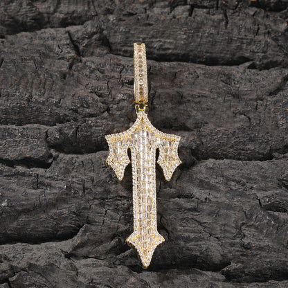 Jewelry Hip Hop T Letter Pendant Gold Set T Square Zircon Necklace Armament Crosses Egypt Pieces St. Valentine's
