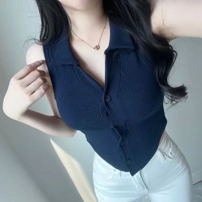 Women Vest Suspenders Knitted Sexy Vest