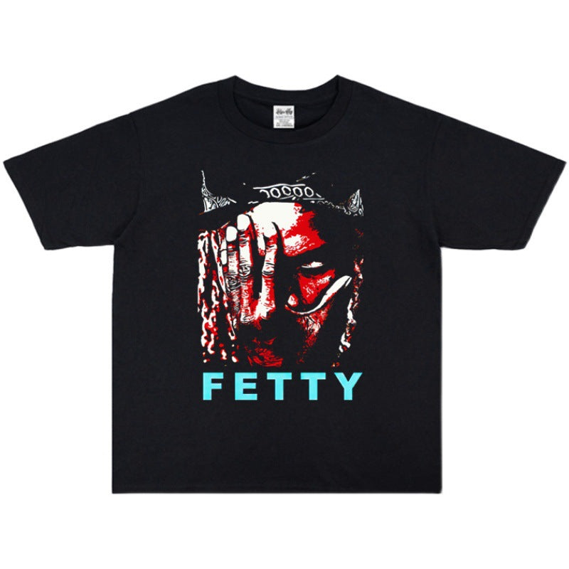 Rock Star T Shirt FIDI Waap Fetty Wap Hip Hop Washed Distressed T-shirt Short Sleeve Men and Women