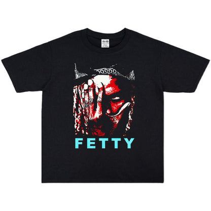 Rock Star T Shirt FIDI Waap Fetty Wap Hip Hop Washed Distressed T-shirt Short Sleeve Men and Women