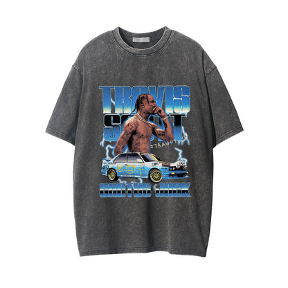 Men Vintage T-Shirt Distressed Short-Sleeved T-shirt Men's Summer Loose round Neck