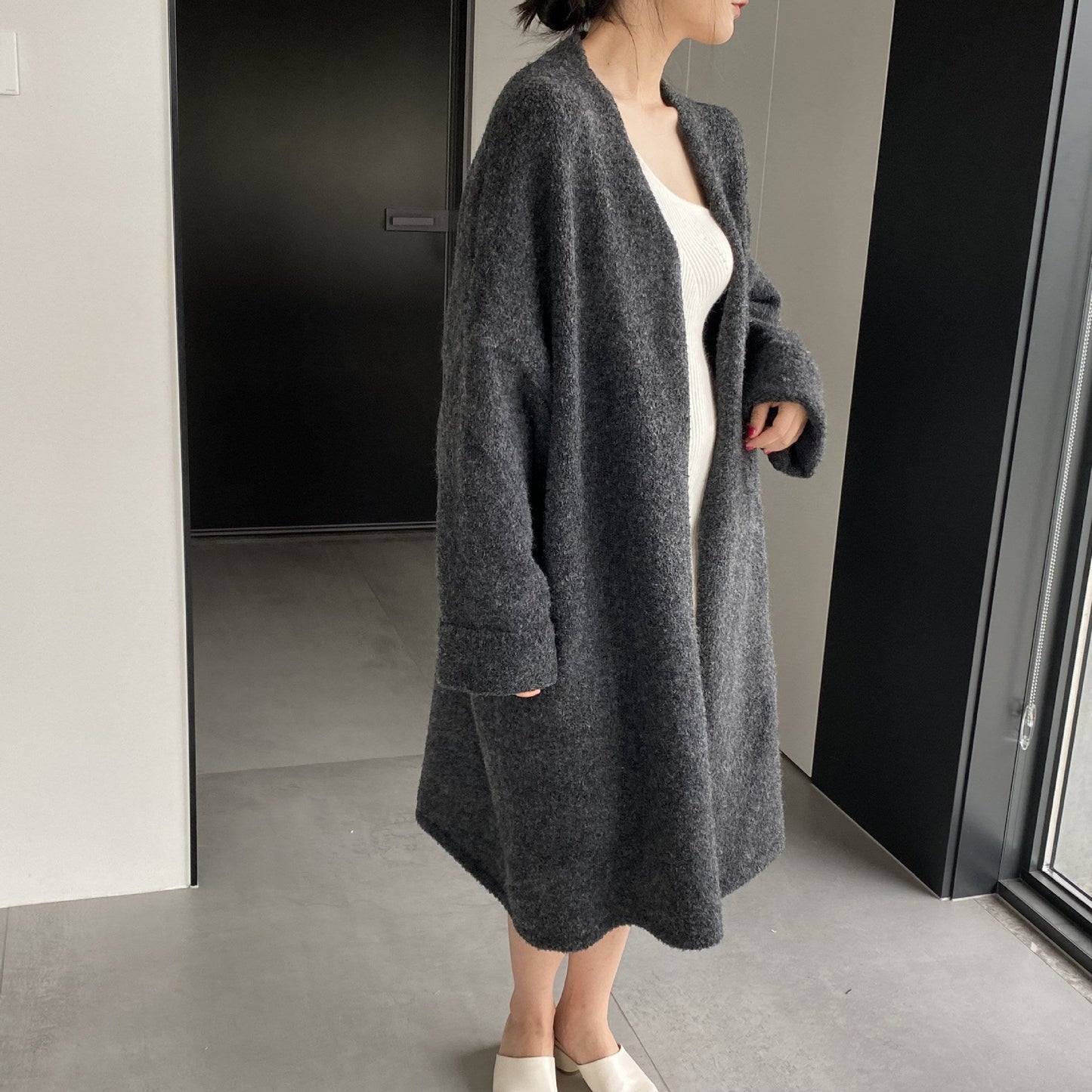 Women Cardigan Sweater Autumn and Winter Woolen Coat Baggy Coat Long Sleeve Jacket K331