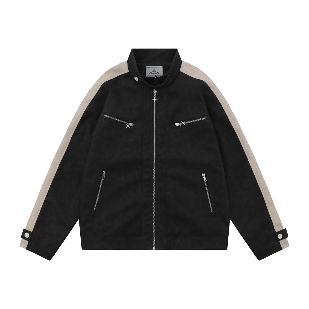 Men Jacket Coat PU Leather Jacket Coat Zipper Pocket Stand Collar Motorcycle Clothing