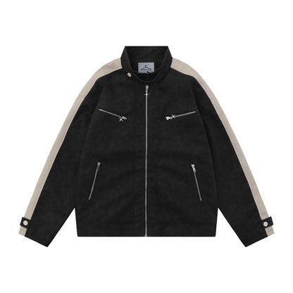 Men Jacket Coat PU Leather Jacket Coat Zipper Pocket Stand Collar Motorcycle Clothing