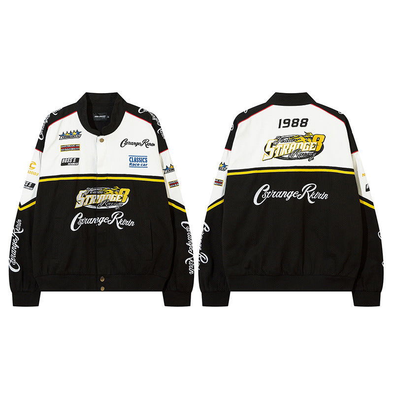 Women Jackets Vintage Heavy Embroidered Racing Suit Jacket