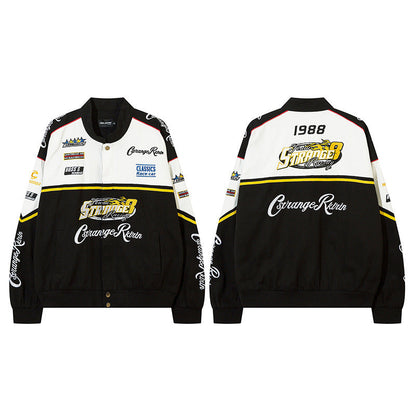 Women Jackets Vintage Heavy Embroidered Racing Suit Jacket