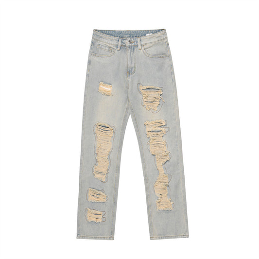 Men Jeans Punk Hole & Patch Loose Casual Distressed
