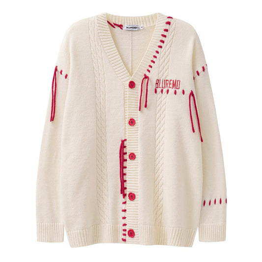 Men Sweater V-neck Sweater Coat Loose Casual Thickening