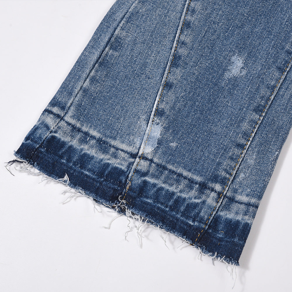 Men Jeans Splash Ink Slightly Flared Wide Leg Jeans Hip Hop Loose