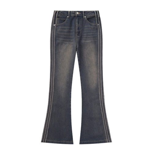 Men Jeans Bell-Bottom Pants Loose Hip Hop Side Stripes