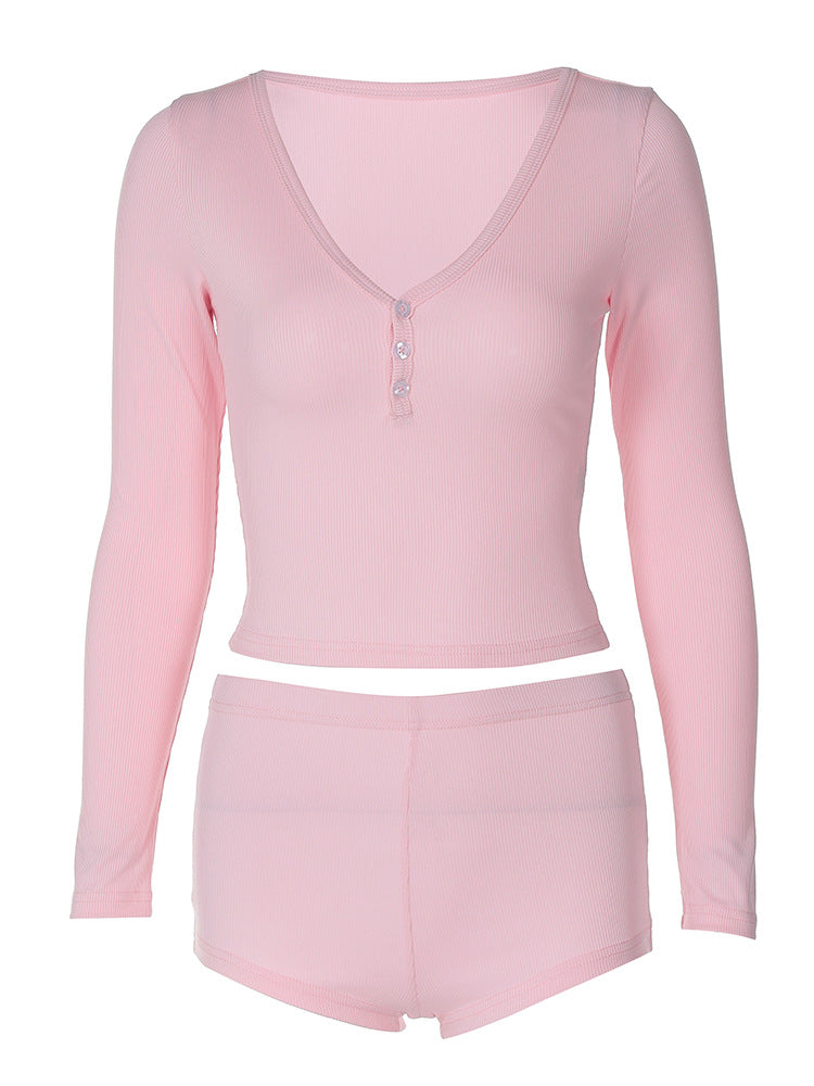 Women Co-Ord Set Casual Yoga Two-Piece V-neck Shorts Suit